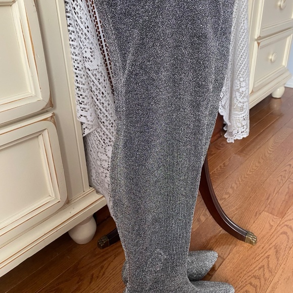 NWOT Buffalo Silver Lurex Fabric thigh High Over-the-knee stiletto heel boot - Picture 9 of 11